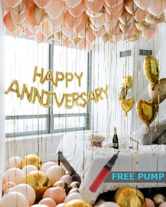 Anniversary Balloon Pack - Foil H-Anniversary + Golden + Peach