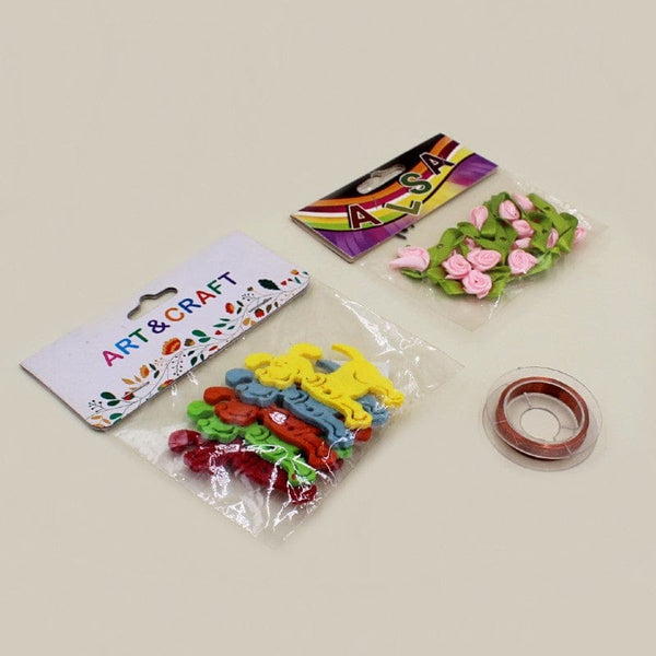 Art-N Craft Pack Cloth Stickers + Dog Cloth Flowers + Crafting Wire + Theme (No.304)