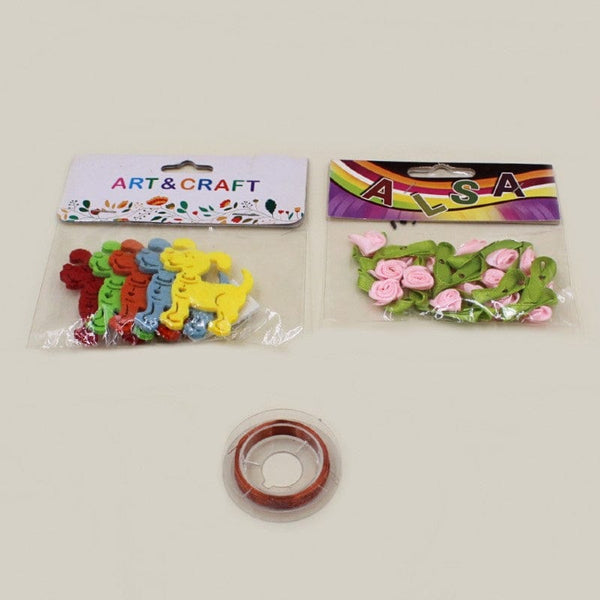 Art-N Craft Pack Cloth Stickers + Dog Cloth Flowers + Crafting Wire + Theme (No.304)
