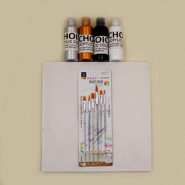 Art Deal Pack of 4 Acrylic paint 75ml Bottles + 6 Mix Brushes + Canvas