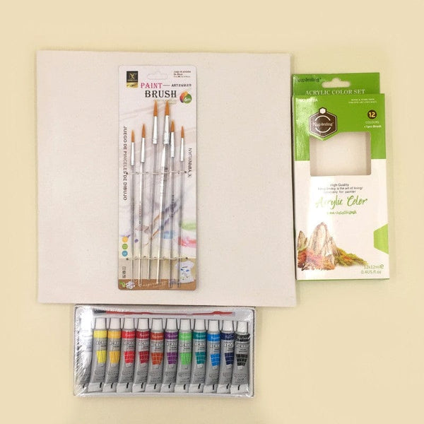 Art Pack of 19 - Acrylic Paint(12ml) + Canvas + 6 Transparent Brushes