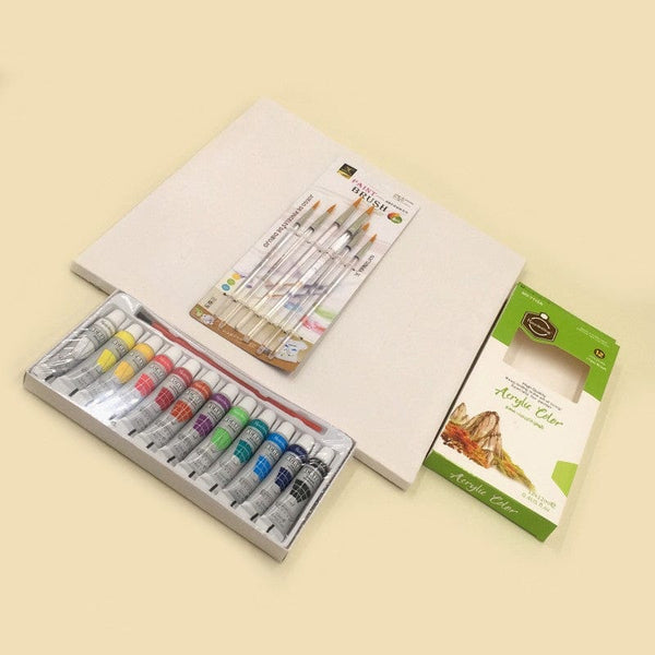 Art Pack of 19 - Acrylic Paint(12ml) + Canvas + 6 Transparent Brushes