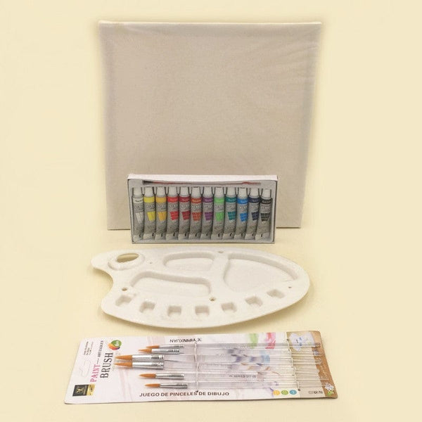 Art Pack of 20 - Acrylic Paint (12ml) + 8x8" Canvas + 6 Transparent Brushes + Pallet