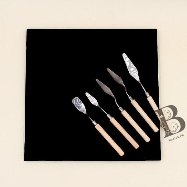 Art Pack Keep Smiling KNIVES Palette Set 5 Pcs + Chinese Cloth Canvas 11" x 11" - Black Color - Basics.Pk