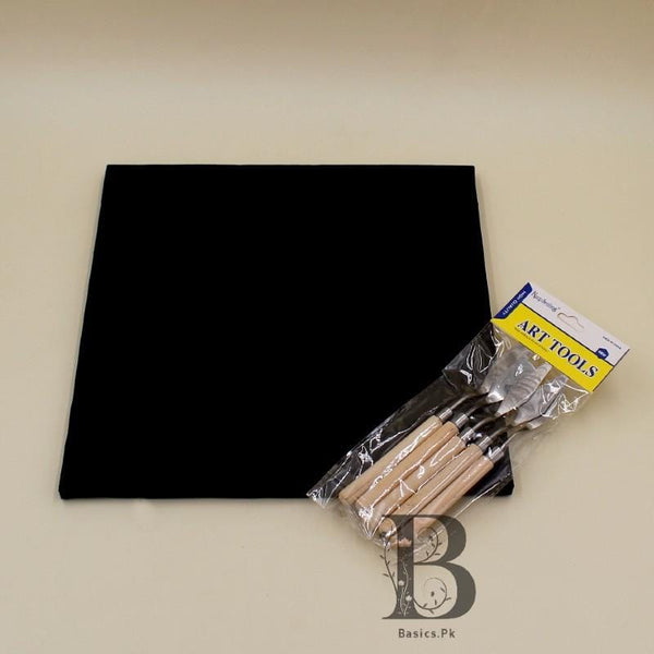 Art Pack Keep Smiling KNIVES Palette Set 5 Pcs + Chinese Cloth Canvas 11" x 11" - Black Color - Basics.Pk