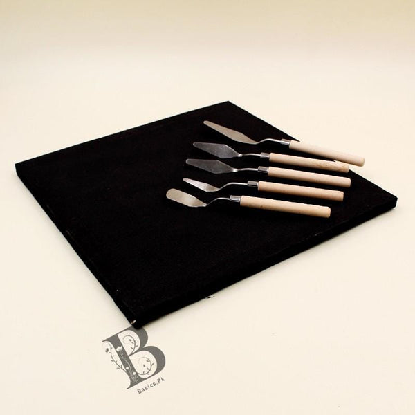 Art Pack Keep Smiling KNIVES Palette Set 5 Pcs + Chinese Cloth Canvas 11" x 11" - Black Color - Basics.Pk