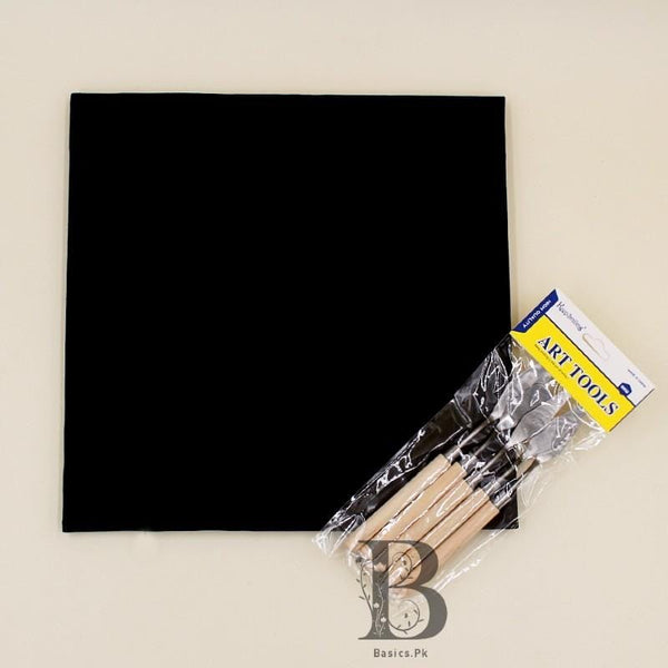 Art Pack Keep Smiling KNIVES Palette Set 5 Pcs + Chinese Cloth Canvas 11" x 11" - Black Color - Basics.Pk