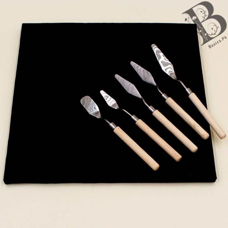 Art Pack Keep Smiling KNIVES Palette Set 5 Pcs + Chinese Cloth Canvas 11" x 11" - Black Color - Basics.Pk