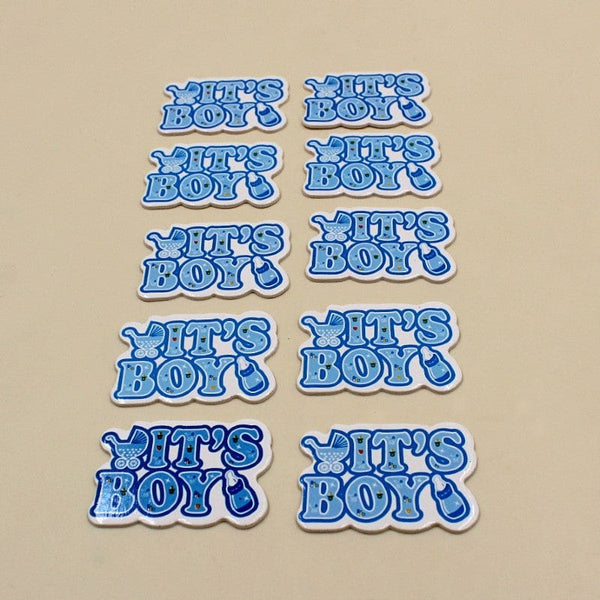 Non-Sticky Sticker Badge Baby Its a Boy feeder + carriage Blue ( single sticker )