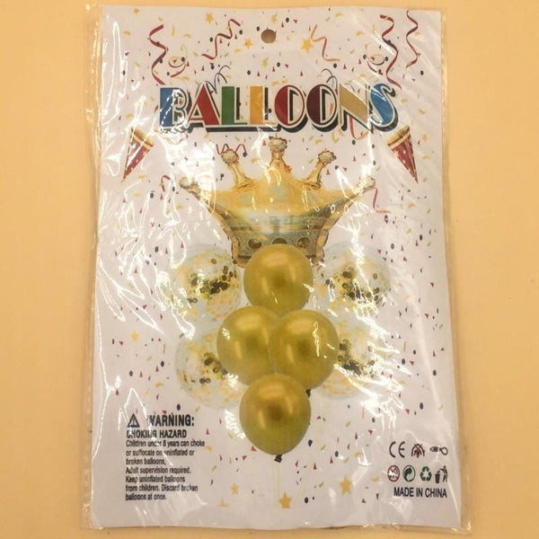 Balloons Confetti Crown Latex GOLDEN Pack of 9 - Basics.Pk