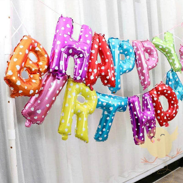Balloons Foil Happy Birthday Colorful Hearts - Basics.Pk