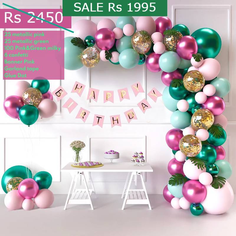 Balloon Bunch -Metallic Pink & Green + Milky Pink & Green + Confetti