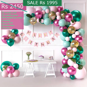Balloon Bunch -Metallic Pink & Green + Milky Pink & Green + Confetti