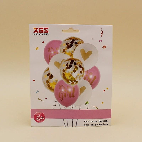 Balloons Foil Confetti Its a Girl with heart Pack of 9 - Basics.Pk