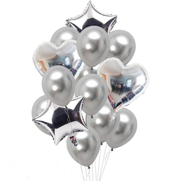Balloons 6 Metallic + 4 Foil Star&Heart (Pack of 10) SILVER