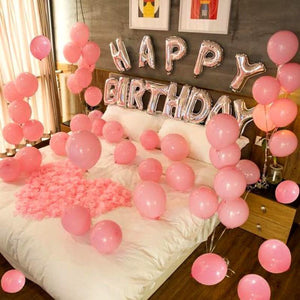 Balloons Bunch Foil silver&Peach  (Happy Birthday balloons) Pack - Basics.Pk