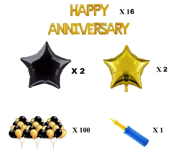 BALLOONS Happy Anniversary Foil balloon, Star Balloon & Metallic Golden - Basics.Pk