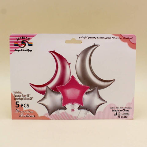 Balloons Foil Pink and Silver Moons with Stars - Pack of 5