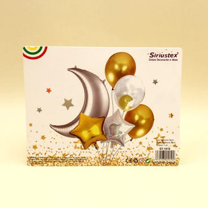 Balloons Foil Silver Moon with Stars and Latex Balloon - Pack of 6 - Basics.Pk