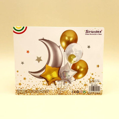 Balloons Foil Silver Moon with Stars and Latex Balloon - Pack of 6 - Basics.Pk