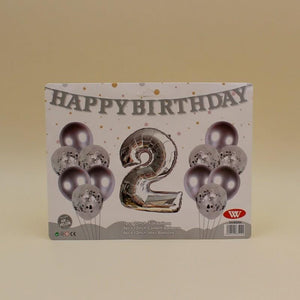 Balloons Metallic + Confetti + 32" Number 2 Silver ( pack of 13 ) - Basics.Pk