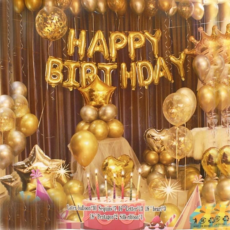 Balloons Happy Birthday Golden Set - Basics.Pk