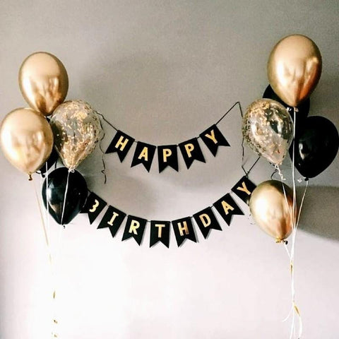 Balloons Bunch Metallic + Confetti + Latex with banner - Basics.Pk