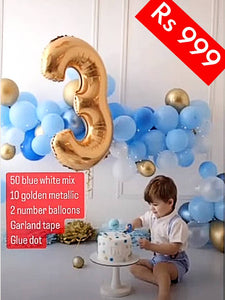 Balloon Bunch - Foil H-Birthday + Metallic Golden + White Latex