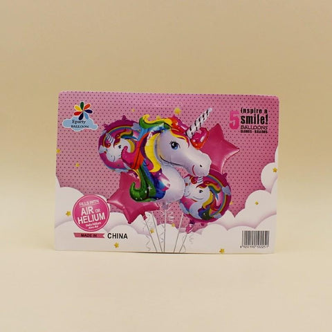 Balloons Unicorn Stars Pink Multi Pack of 5 - Basics.Pk