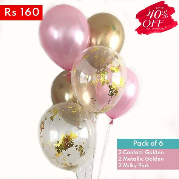 Balloons Set Confetti + Metallic + Milky (Pack of 6)