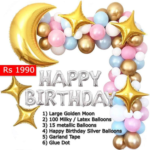 Balloons Bunch SILVER MOON + Metallic + Latex + Garland & Glue Dot Tape