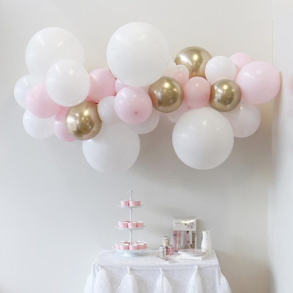 Balloons Bunch Golden , White & Milky Pink + Garland Tape
