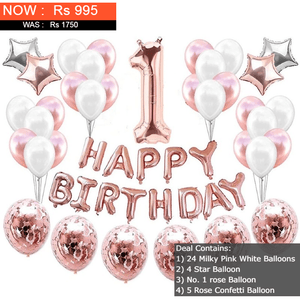 Balloons Bunch Rose number 1, White & Milky Pink + Foil Star