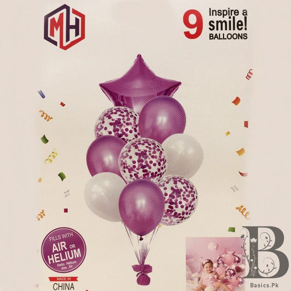 Balloons 3 Confetti + 3 Purple + 2 White + 1 Foil Star Purple