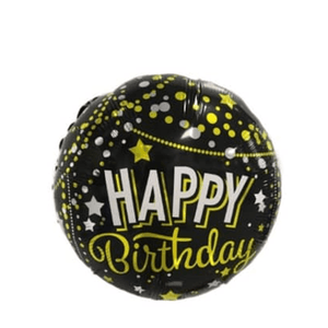 Balloons Foil Round Happy Birthday 18" Inches White with Golden Dots & Stars