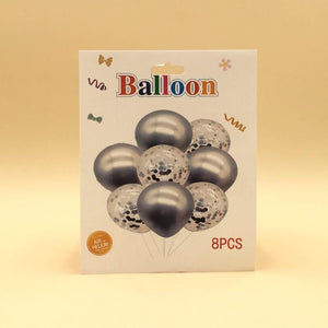 Balloons Confetti + Metallic Silver Pack of 8 - Basics.Pk