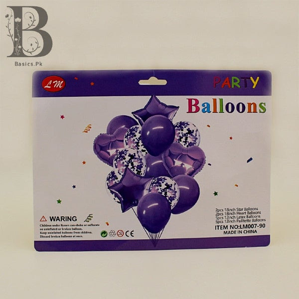 Balloons 5 Confetti + 5 Metallic + 4 Foil Star&Heart (Pack of 14) PURPLE