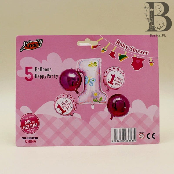 Balloons Foil 1st Birthday Baby Girl Pack of 5