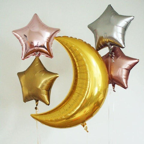 Balloons Foil Golden Moon with Stars - Pack of 5 - Basics.Pk