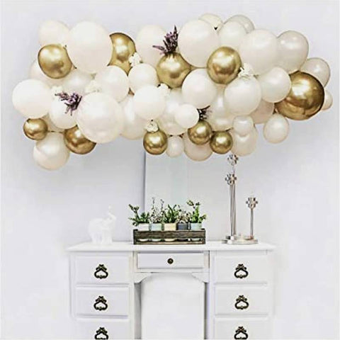 Balloons Bunch Metallic Golden & White + Garland Tape ( 111 items)