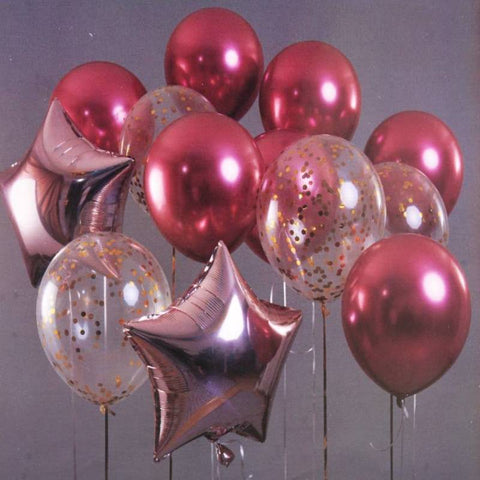 Golden Confetti & Rose Pink Metallic Balloon (Pack of 13)