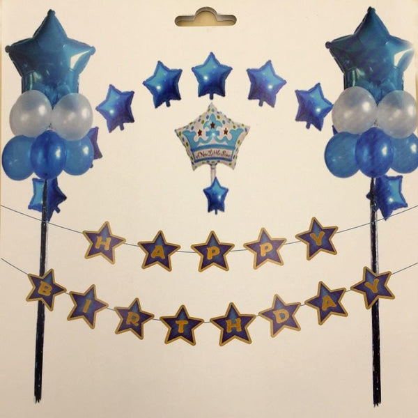 Banner Happy Birthday Star Shape Blue - Basics.Pk