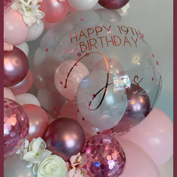 Balloons Backdrop-Rail Happy Birthday Pink