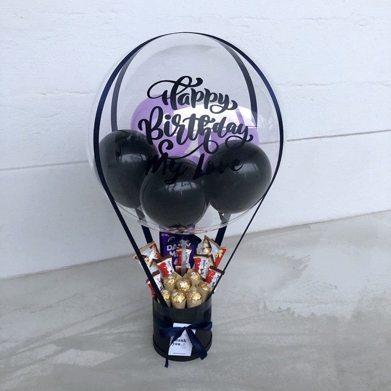 Basics Balloon Baskets (3B) -Black/Purple Happy birthday Custom Writing