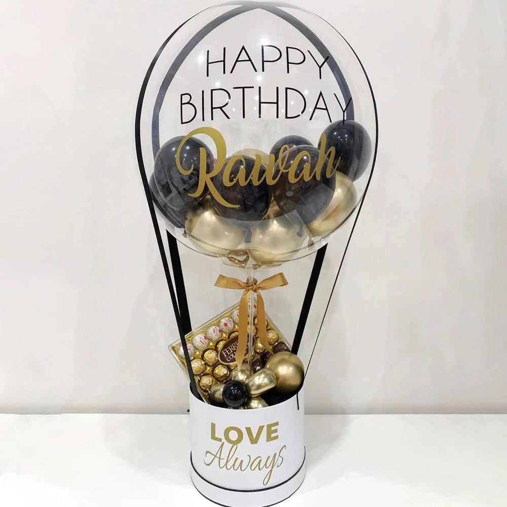 Balloon Baskets (3B) - Gold/Black Happy birthday Custom Writing