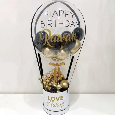 Basics Balloon Baskets (3B) - Gold/Black Happy birthday Custom Writing