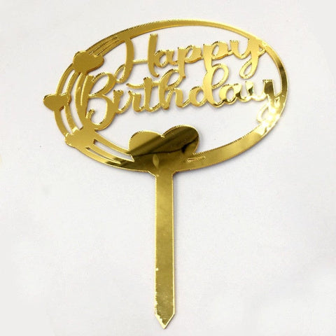 Cake Topper Acrylic Golden HBD Topper 4 Hearts