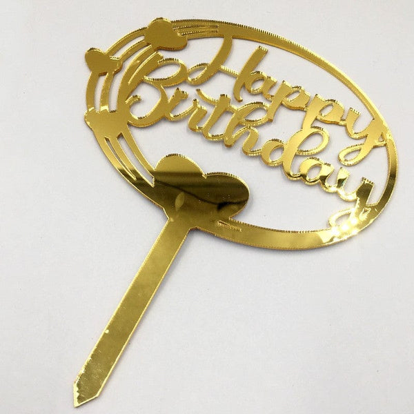 Cake Topper Acrylic Golden HBD Topper 4 Hearts