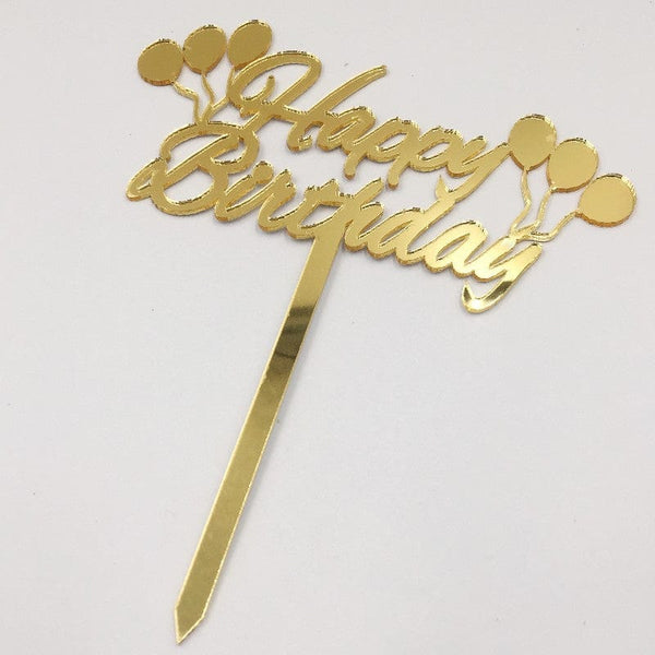 Cake Topper Acrylic Golden HBD 6 Balloons