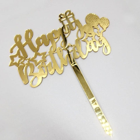 Cake Topper Acrylic Golden HBD 3 Balloons 2 Stars Gift